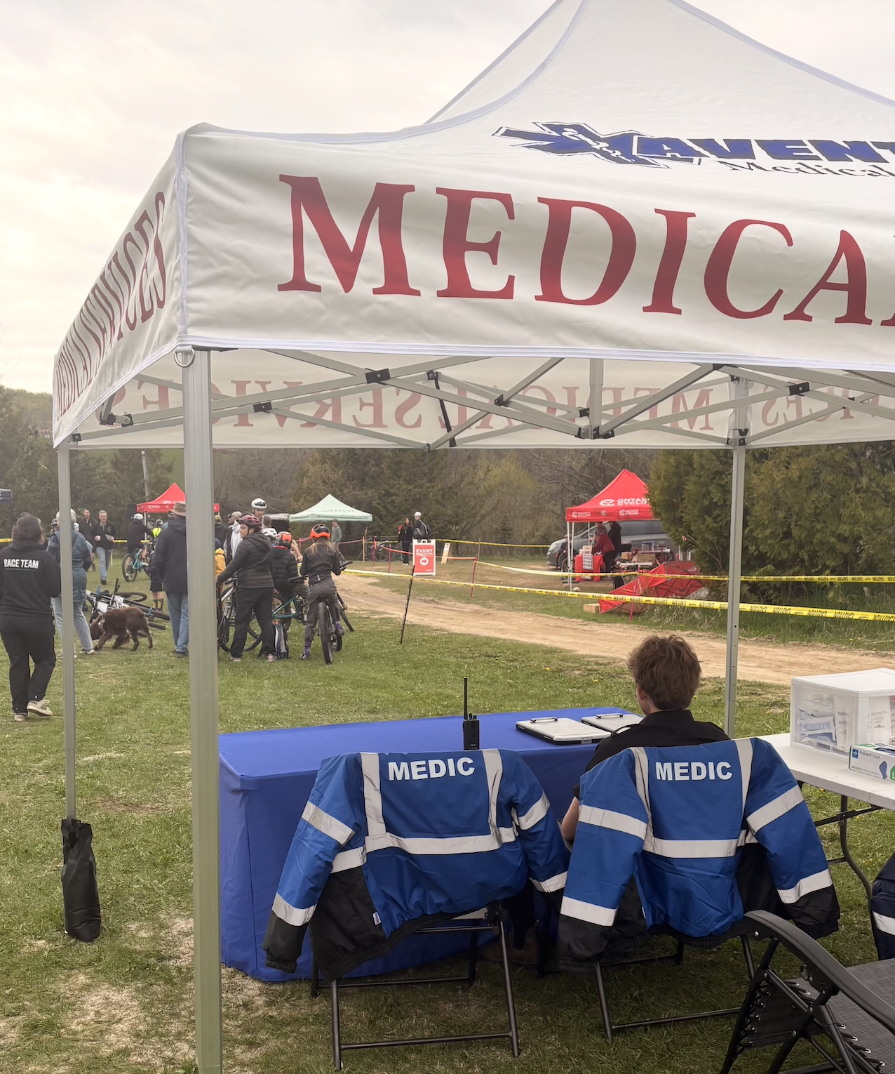 Aventry Medical tent with one medic sitting down