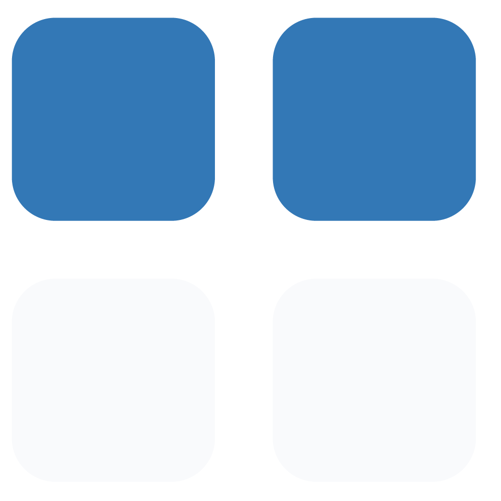 A collection of four rounded square icons in a 2x2 grid, with the top two being blue and the bottom two being white, all on a black background.