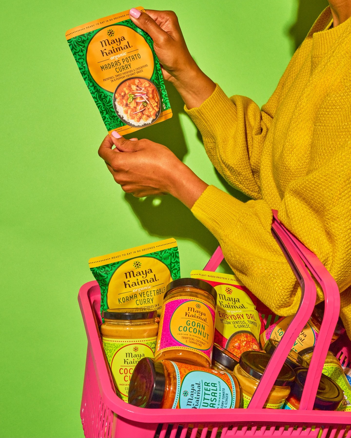 Photos for @mayakaimalfoods over the last few months!
1) @partsofmeeeee modeling a VERY heavy shopping basket. (This was hard, that basket was heavy and we had to get the right angle to see the product&hellip;Idriss is a rockstar 😅)
2) Chili Crisp C
