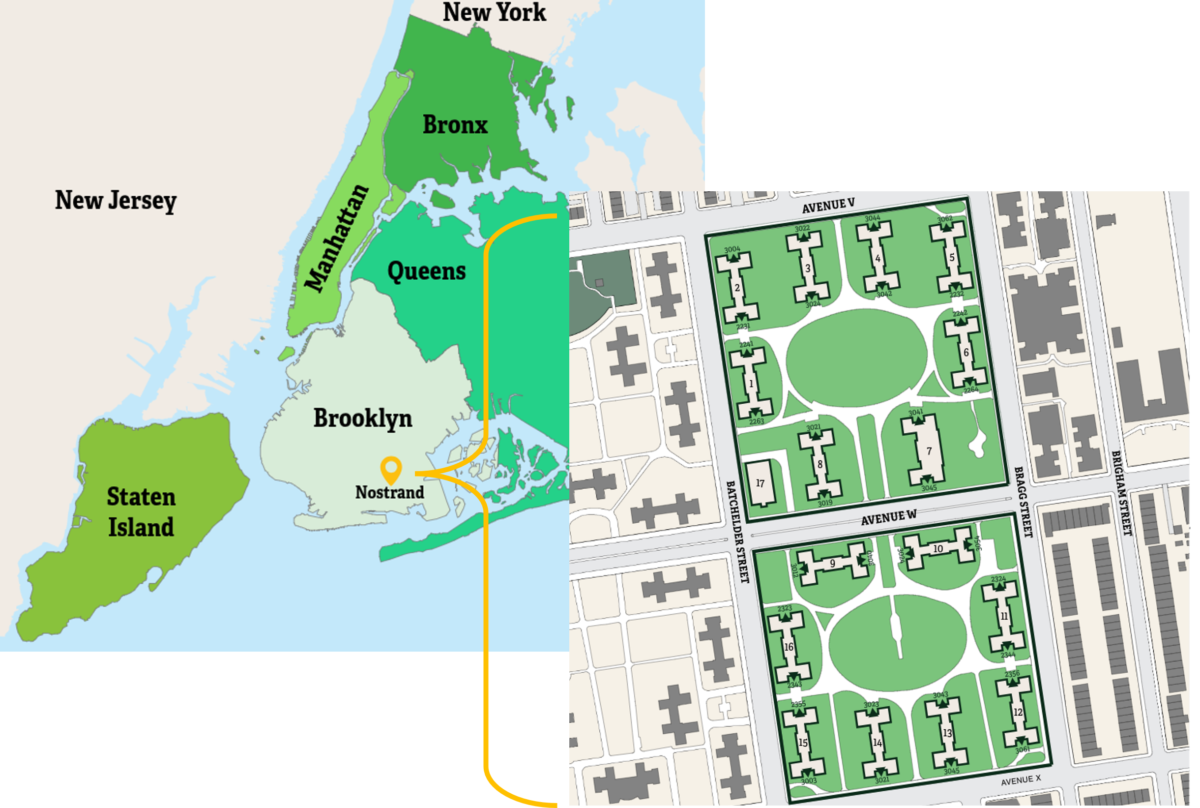 Map of New York CIty Showing Nostrand Houses