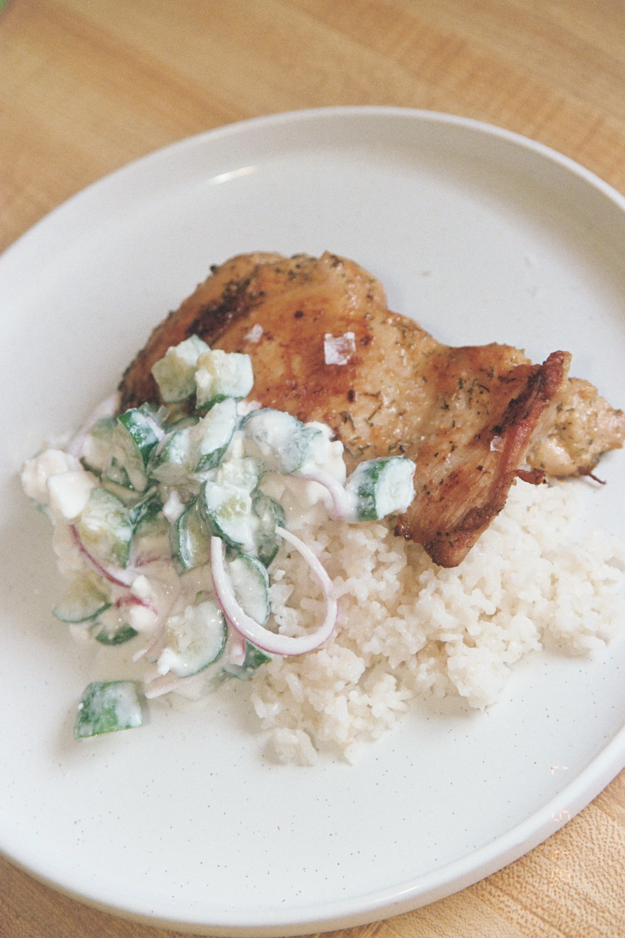 Spicy Mediterranean Chicken with Creamy Cucumber Salad