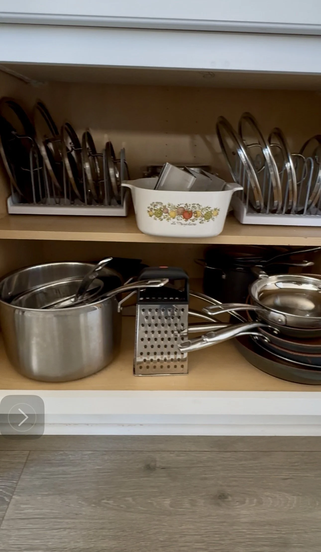 organized pots and pans kitchen