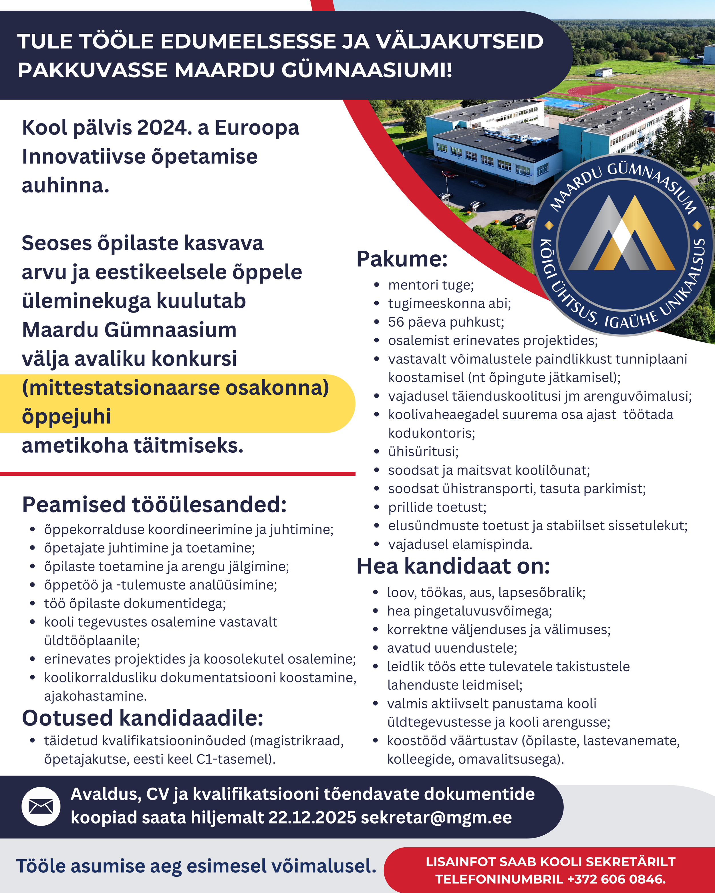 Avalik konkurss mittestatsionaarse osakonna õppejuhi ametikoha täitmiseks