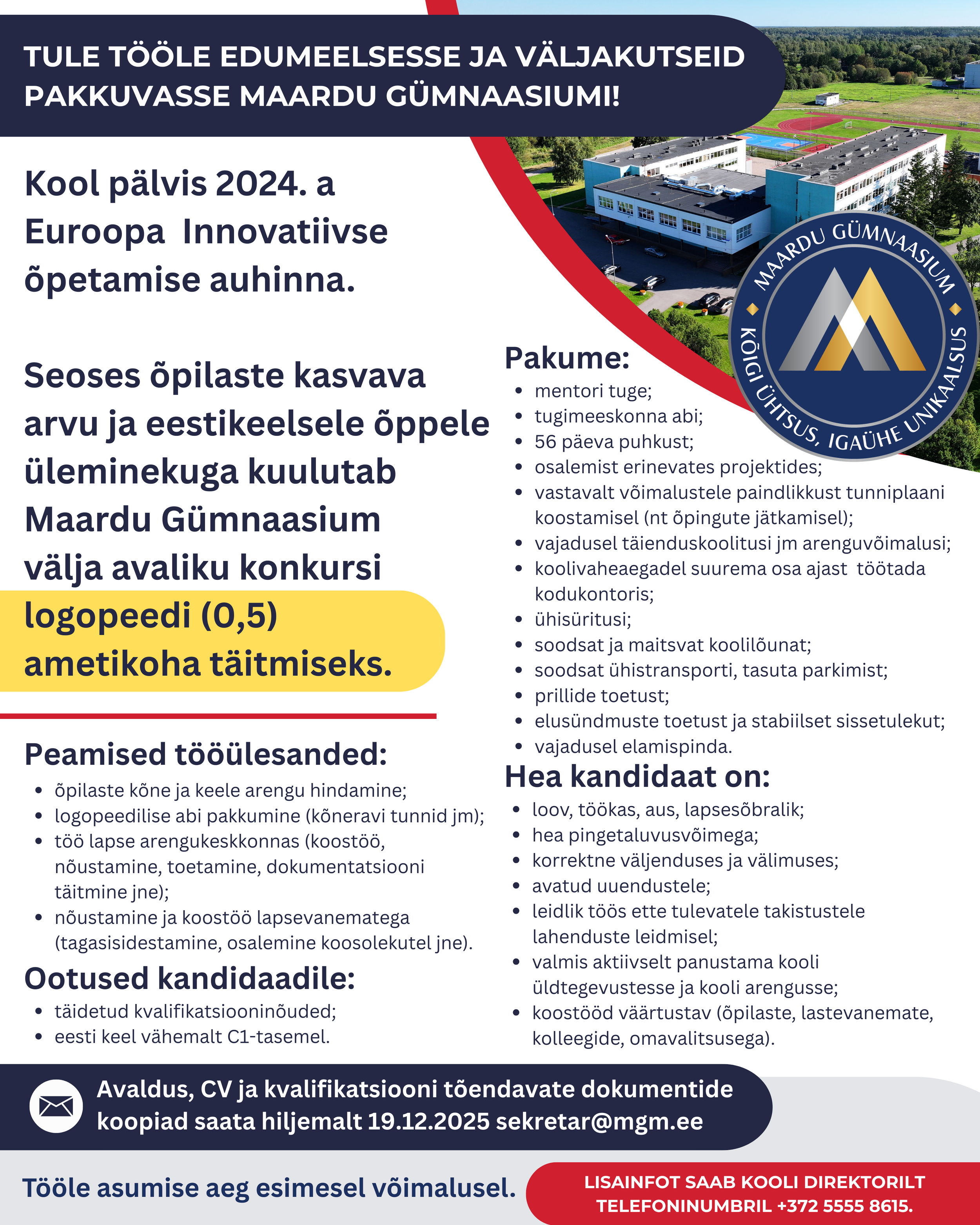 Avalik konkurss logopeedi ametikohta täitmiseks