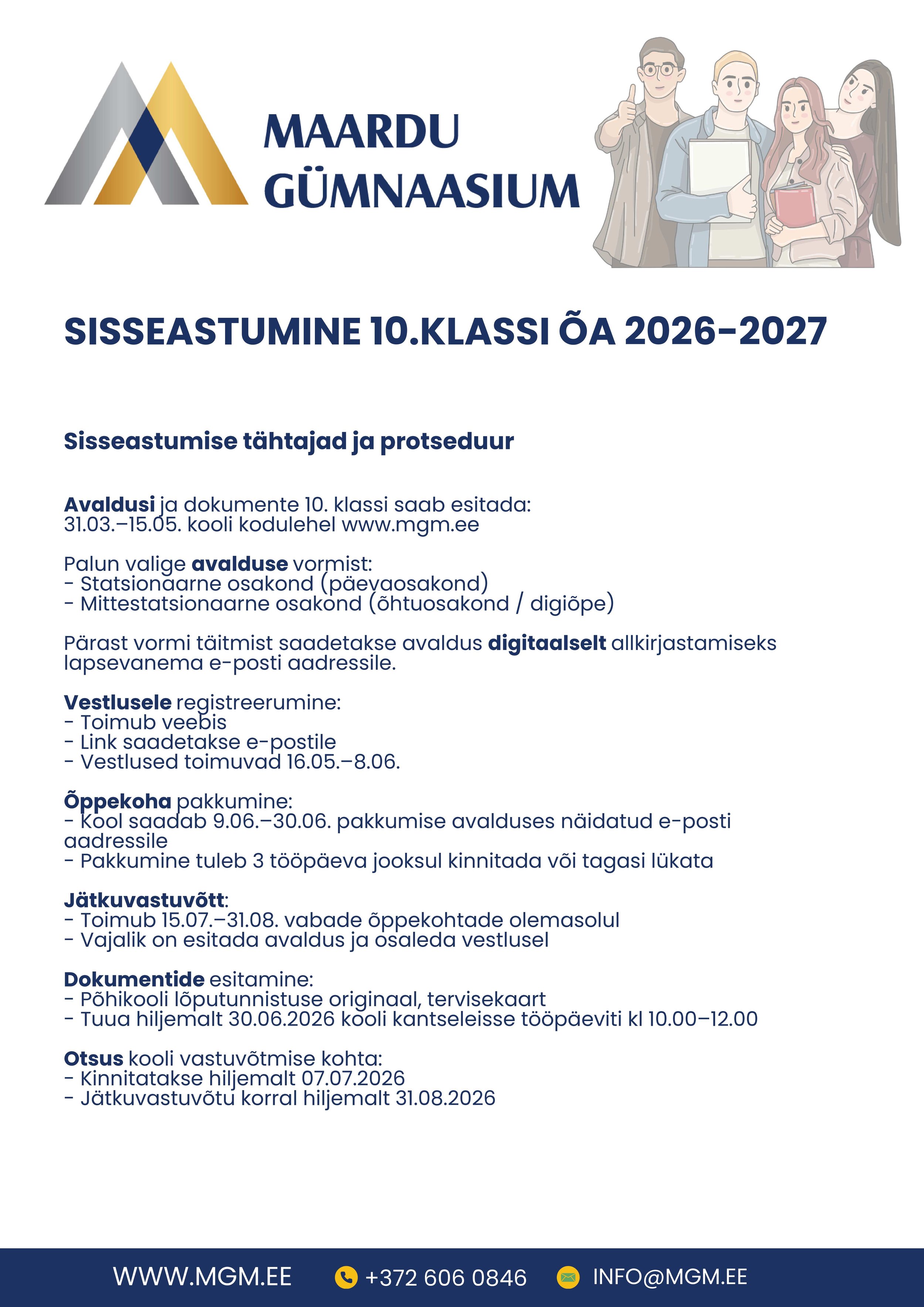 Sisseastumine 10. klassi õa 2026-2027