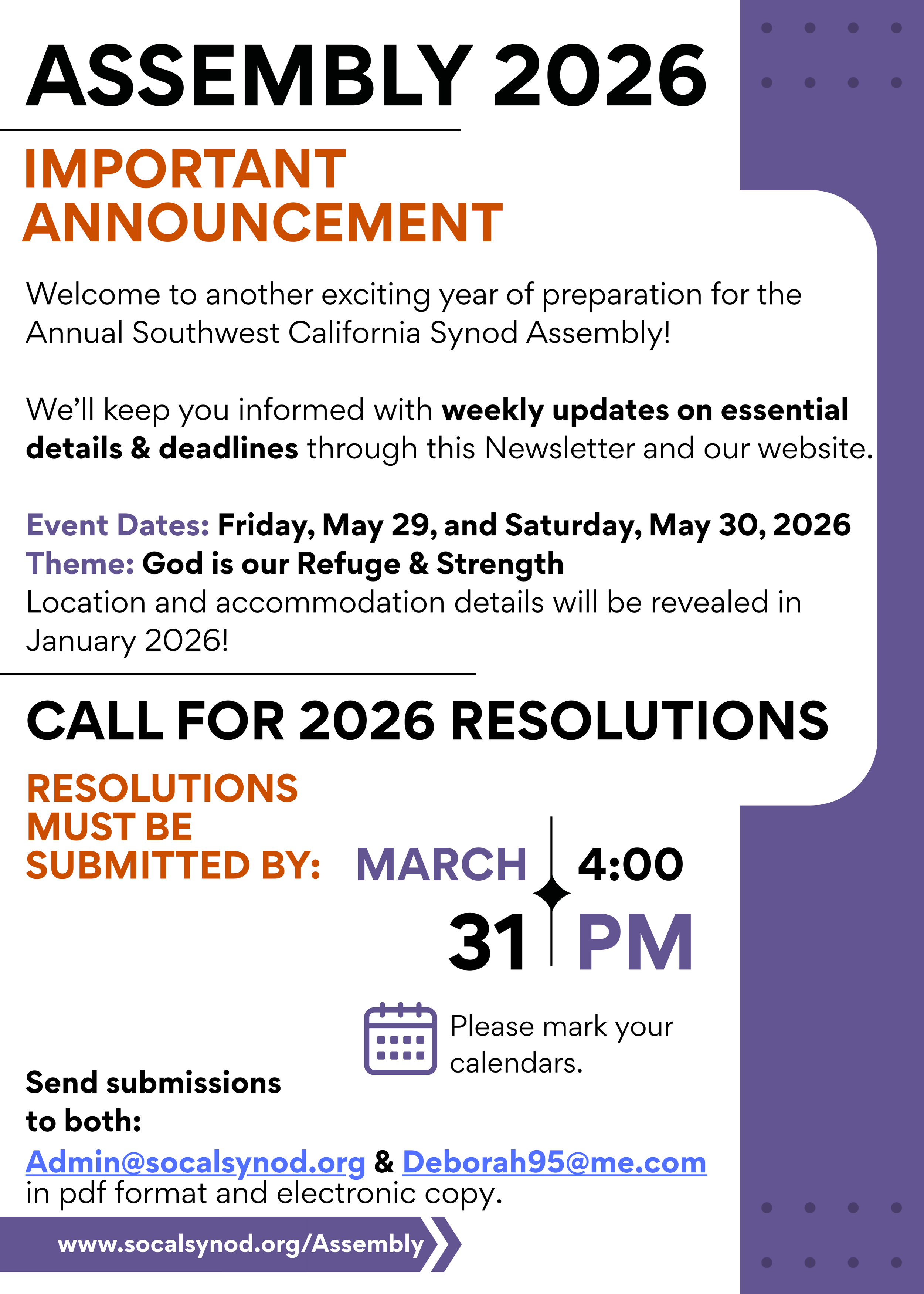 Assembly 2026: Dates Set and Call for Resolutions Now Open