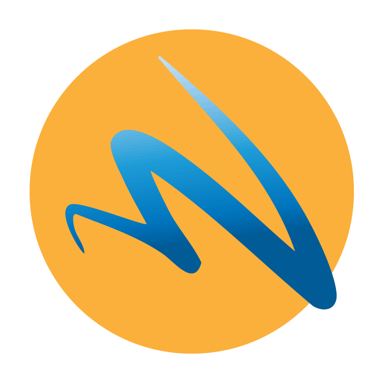 A stylized blue swirled "W" in front of a yellow circle.