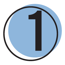 A circular icon with a light blue background and a black border, featuring a large black number one in the center.