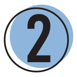 Blue circle with black outline and the number two in black inside.