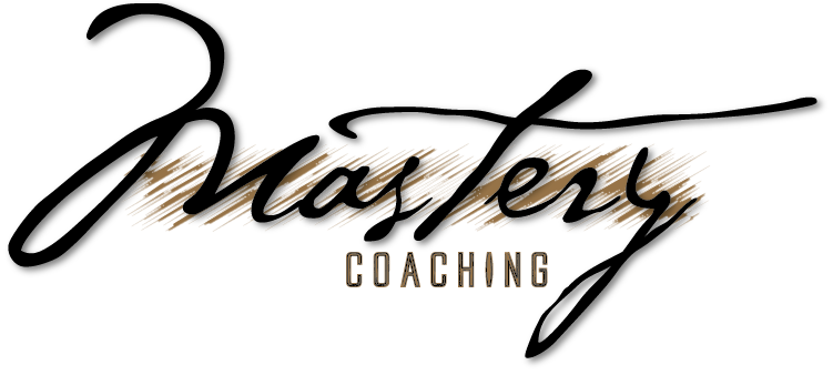 Text saying 'Mastery Coaching' with a stylized design and a brown and black color scheme.