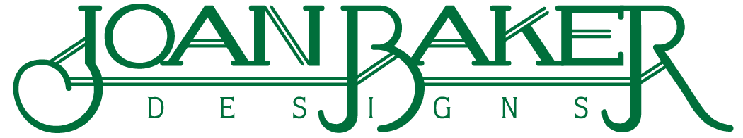 Joan Baker Designs logo in green with stylized font.