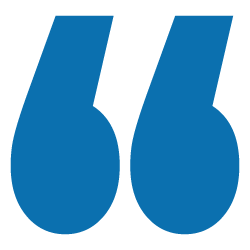 Large blue quotation mark symbols.