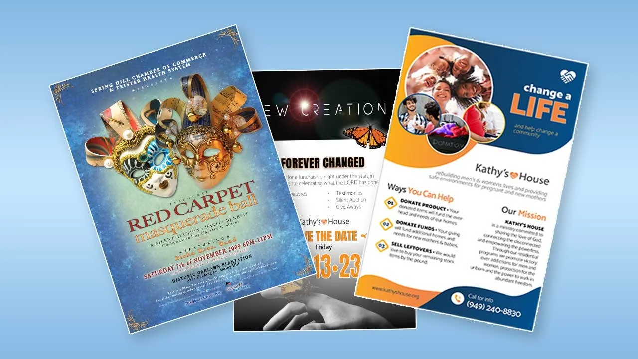 An image of various print fliers.