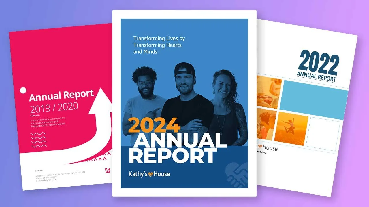 Image of three different annual report covers
