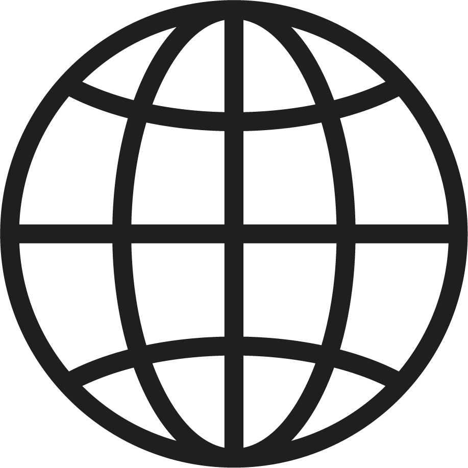Black globe icon with latitude and longitude lines