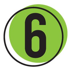 Green circular sign with a black number 6 in the center.