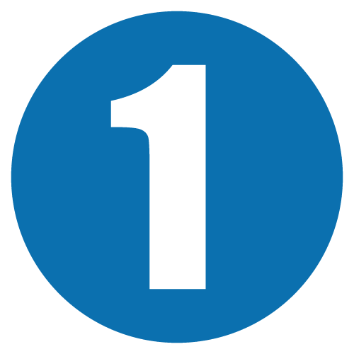 Blue circular sign with a white number one in the center.
