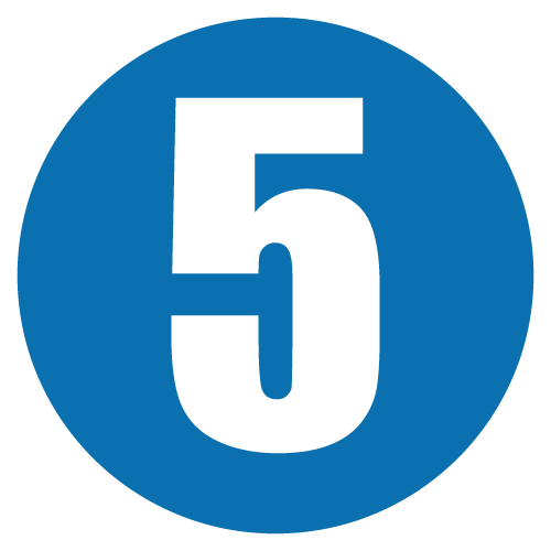 Blue circular sign with white number 5 in the center.