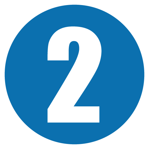 Blue circular sign with large white number 2.