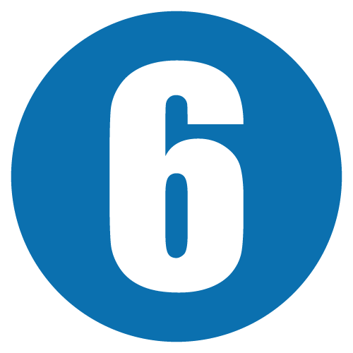 Blue circle with large white number six in the center.