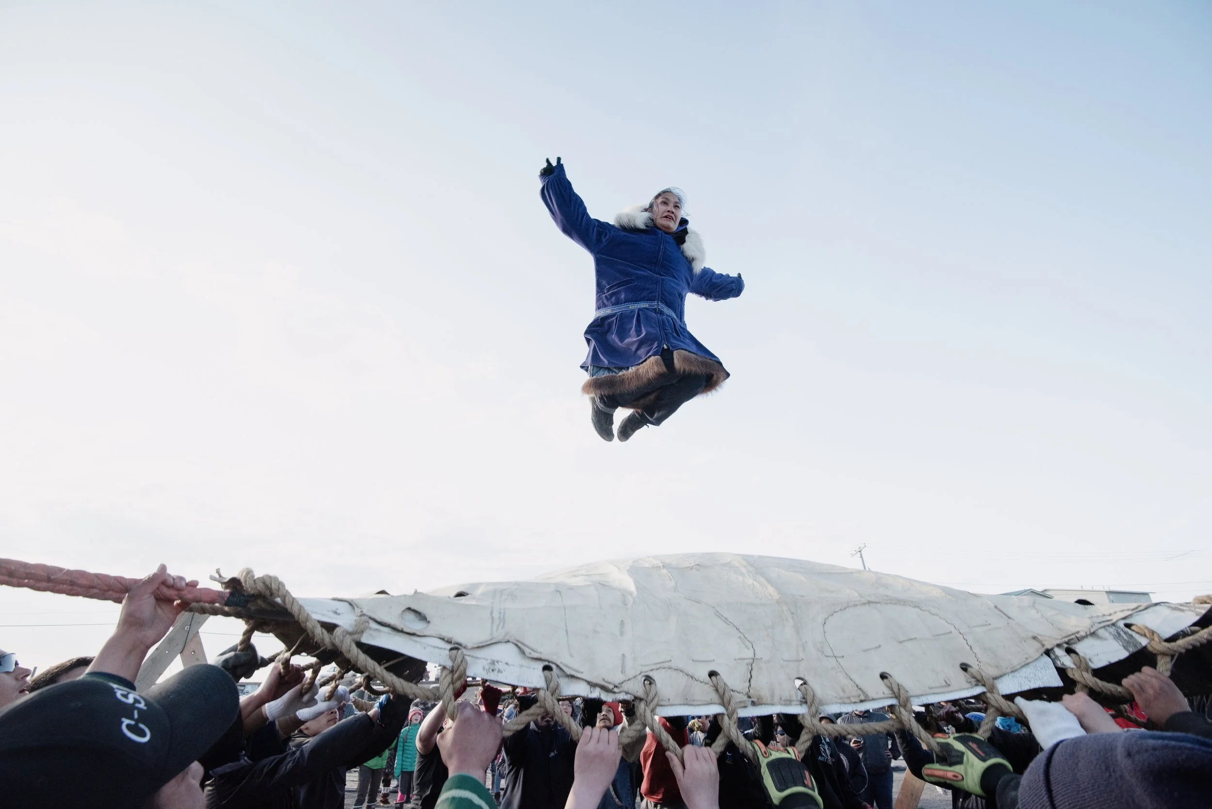  At the 2017 Nalukataq festival, the Utqiaġvik village celebrates and gives thanks for a successful whaling season. Nalukataq means “blanket toss,” referring to the festival’s main focus, in which successful whalers are thrown up to thirty feet in th