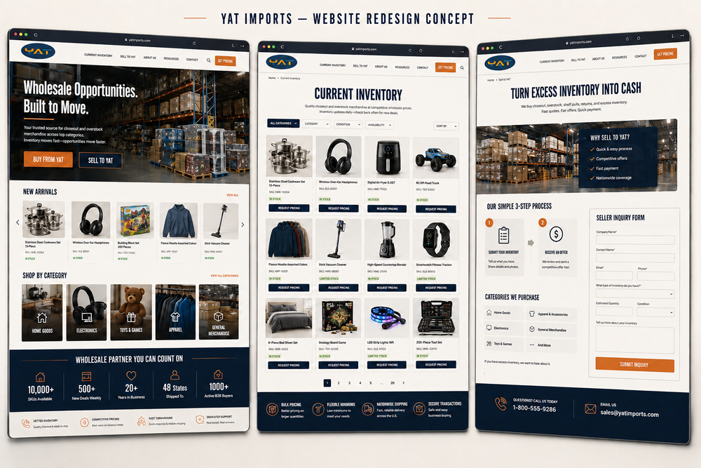 YAT Imports proposed website redesign concept