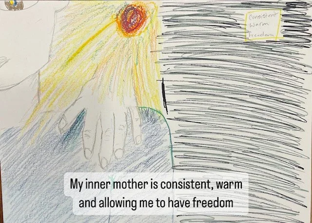 Client drawing during an inner mothering therapy session