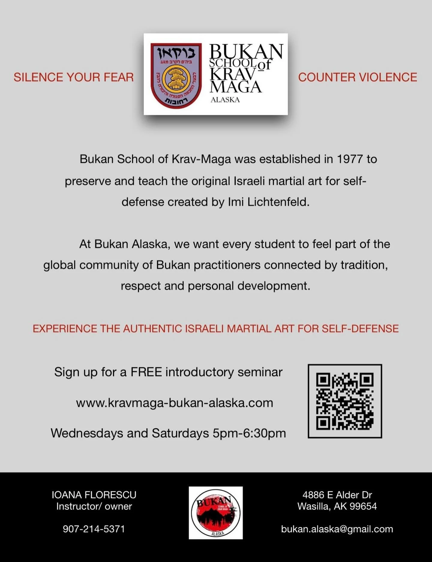 Come join us for an introductory seminar and experience the authentic unabridged Israeli martial art for self-defense. Sign up at www.kravmaga-bukan-alaska.com

#bukanschoolofkravmaga #bukanalaska #martialartslife #kravmagaschool #matsuvalley