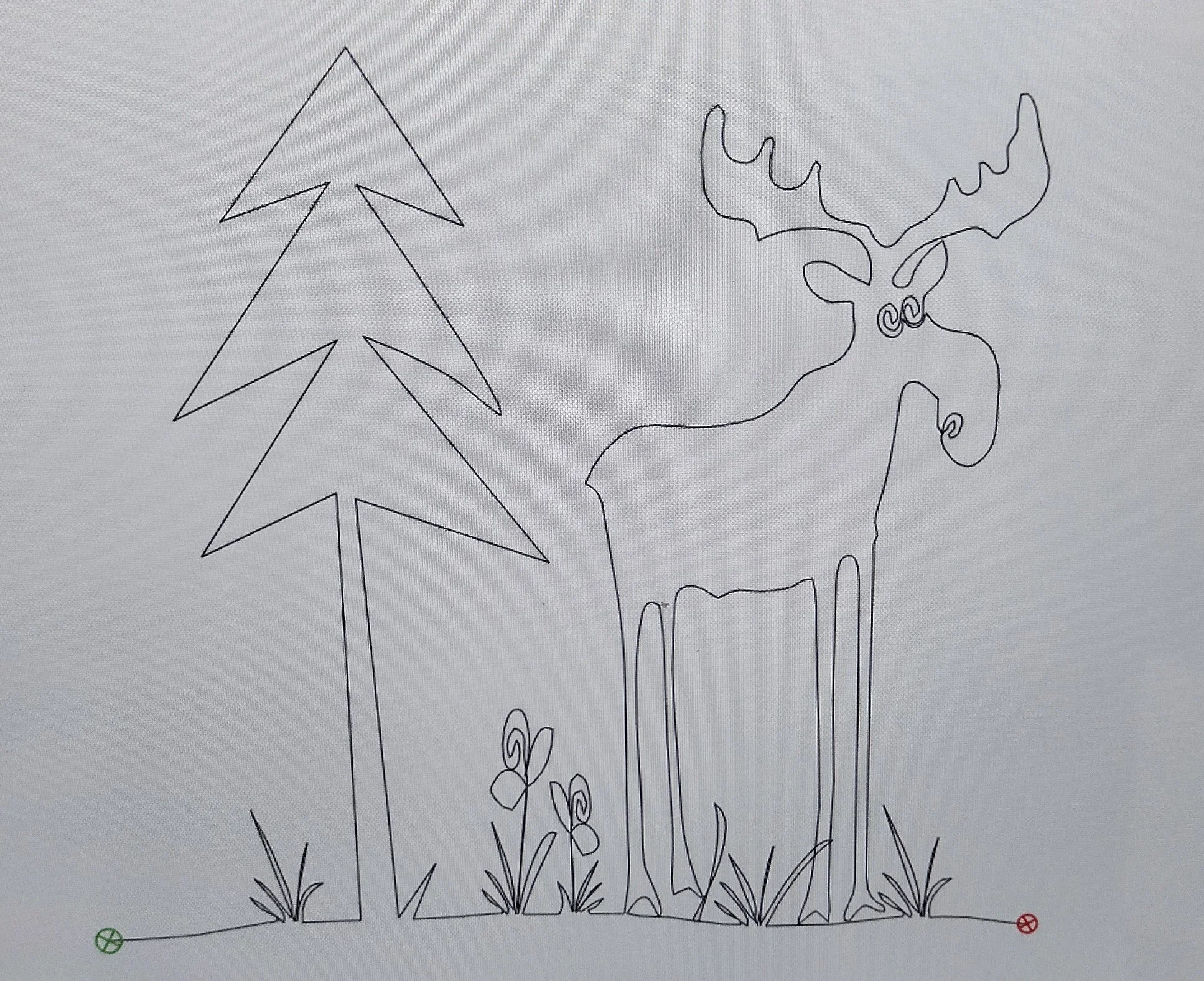 Quilting Patterns - PS Designs - Continuous Lines - Moose and Pine Cont. Line 