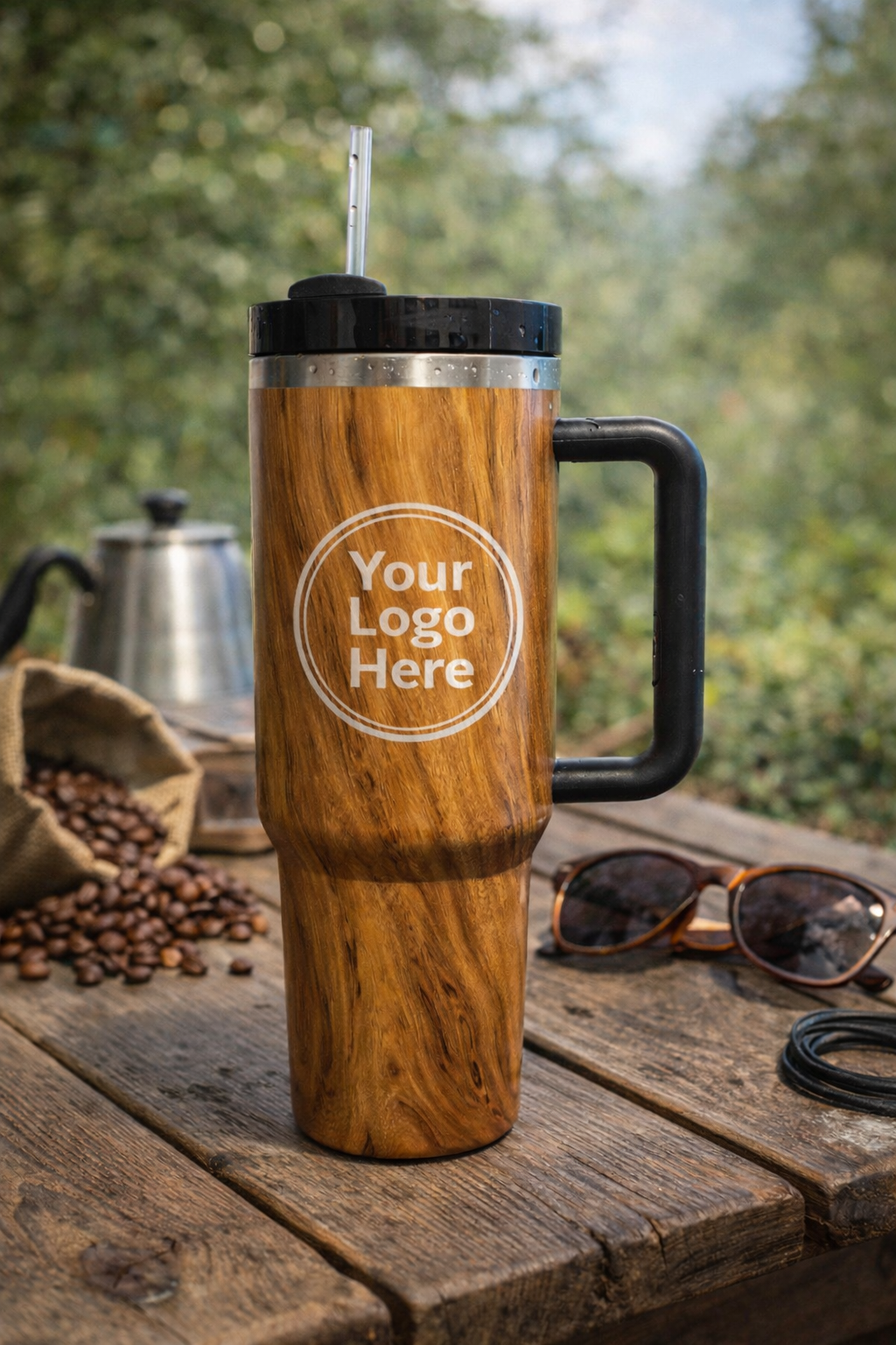 Custom Wood-Grain Travel Tumbler
