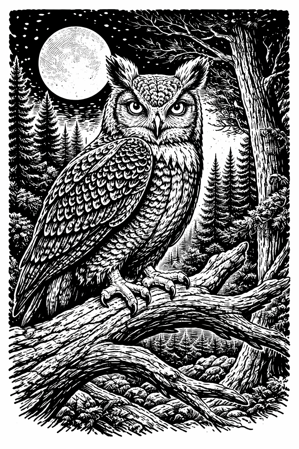 Night Watcher – Owl Line Art Design 027
