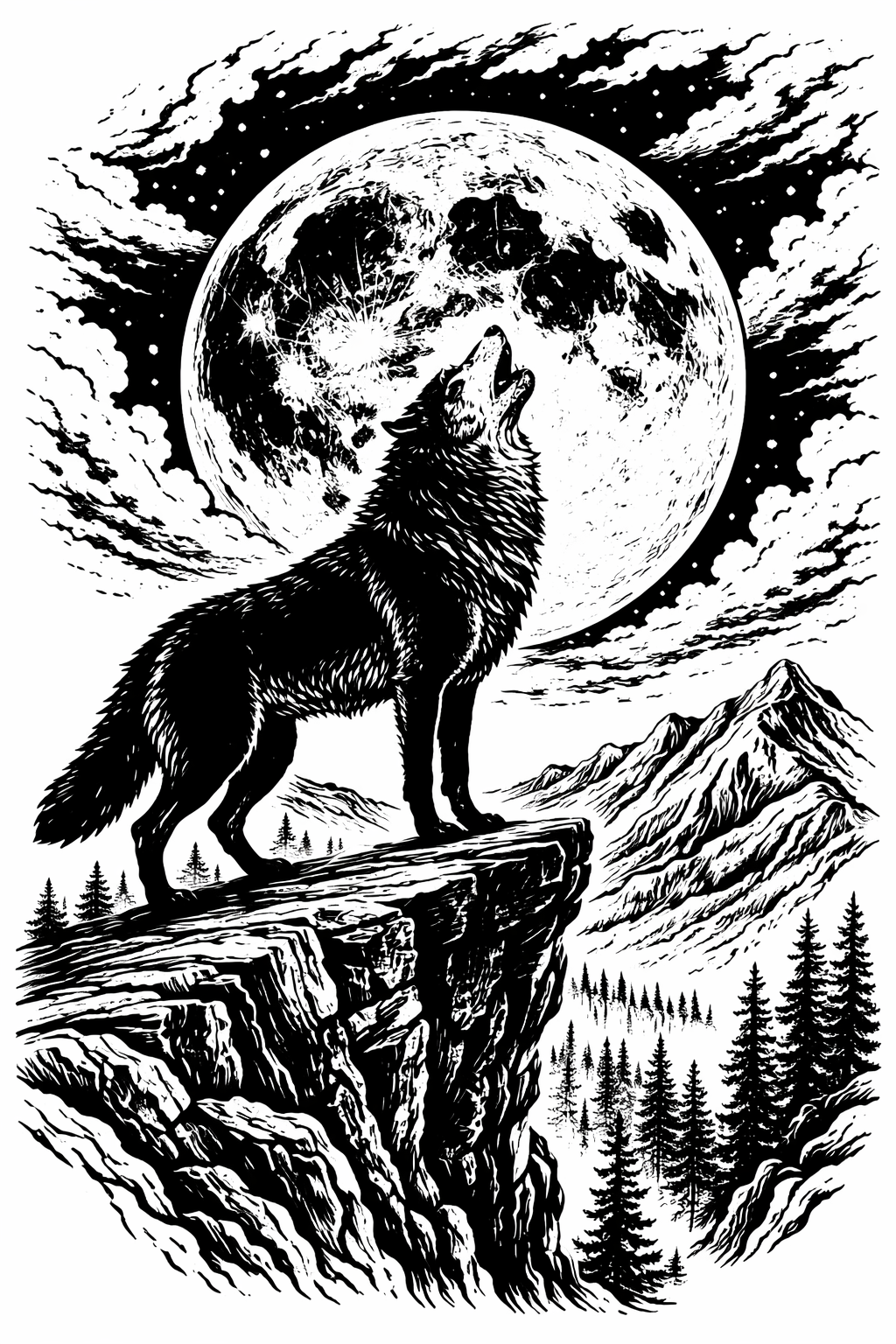 Howling Wolf Under the Moon – Cliff Scene Design 024