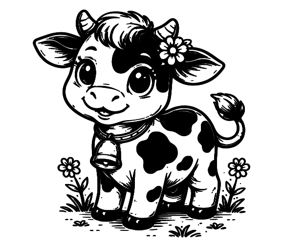 Sweet Meadow – Cute Cow Line Art | Design 031
