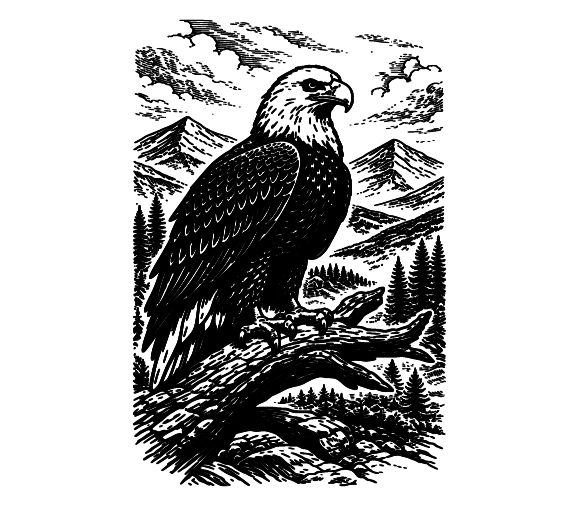 Bald Eagle Sentinel – Pure Silhouette Design 026