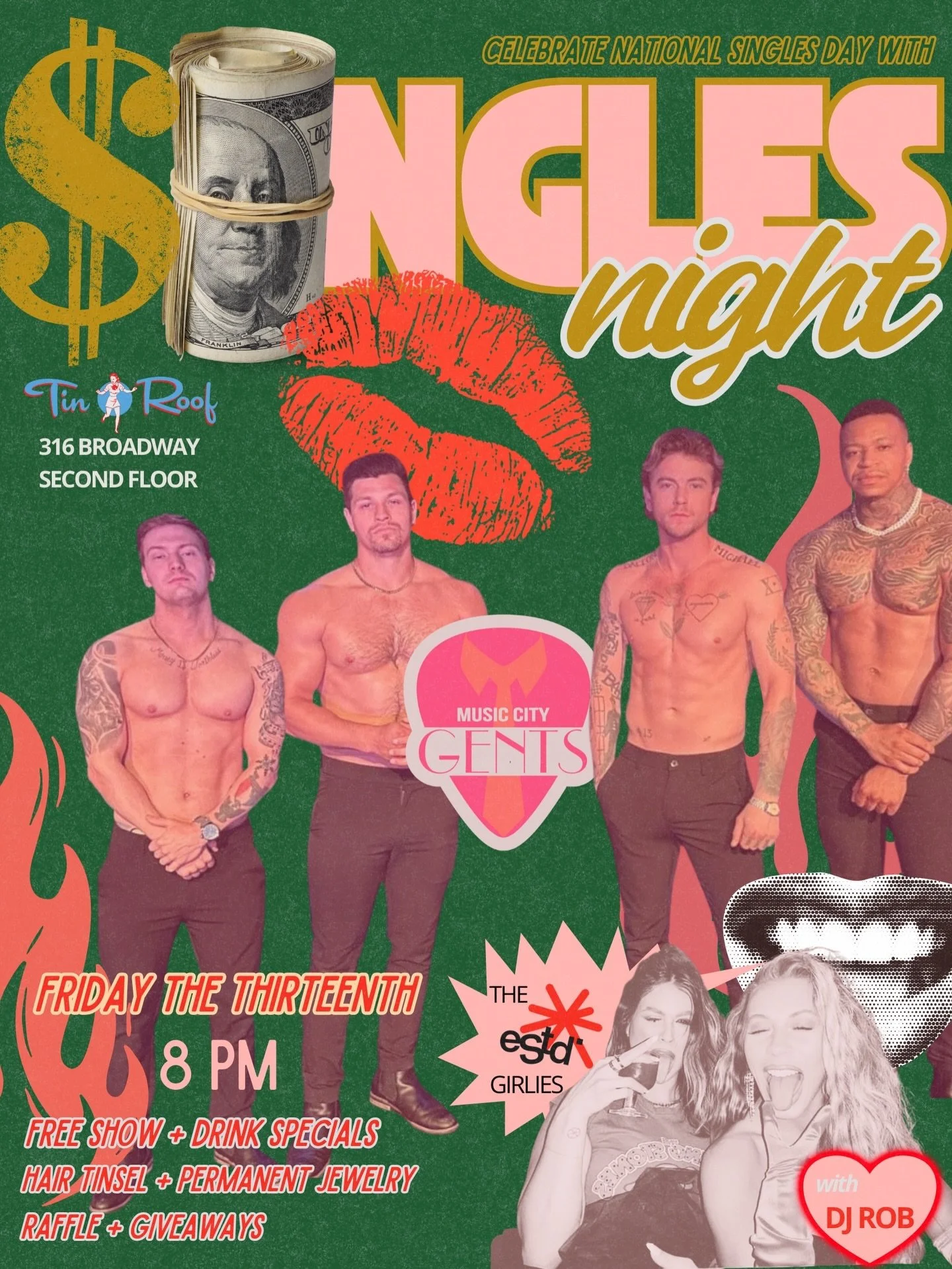 Free show. Strong drinks. Not texting your ex. In that order.

Tonight at Tin Roof Broadway, it&rsquo;s Ladies Night with the Music City Gents and the ESTD girlies. Grab your girls, get dressed up, and come start Valentine&rsquo;s weekend the right w
