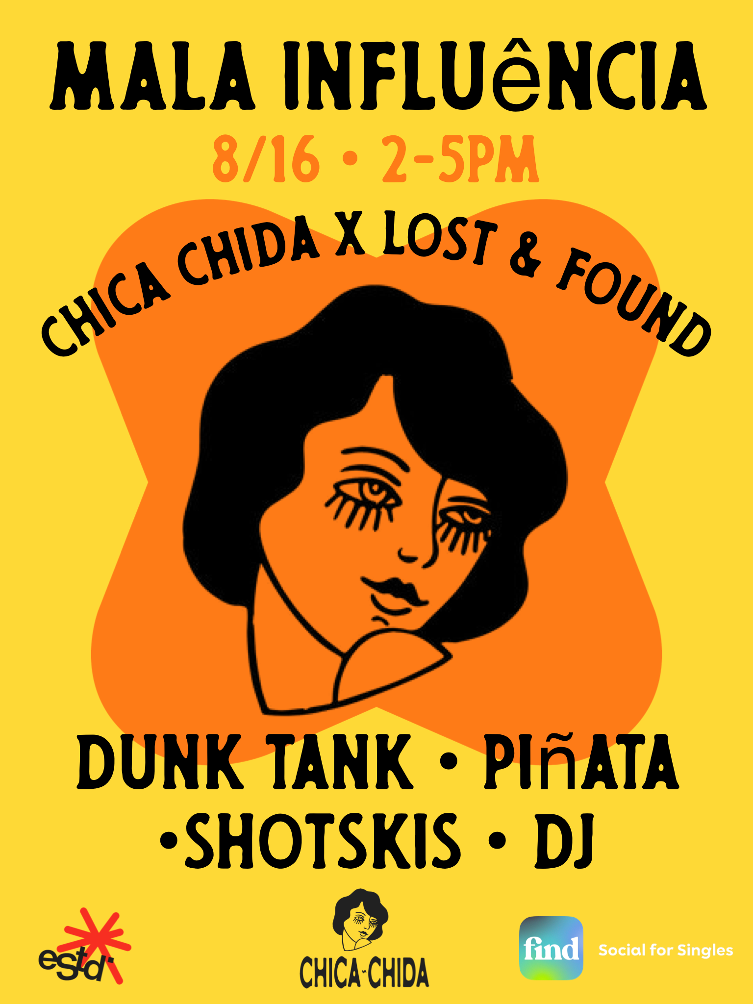 Chica Chida × Lost & Found bar takeover poster.