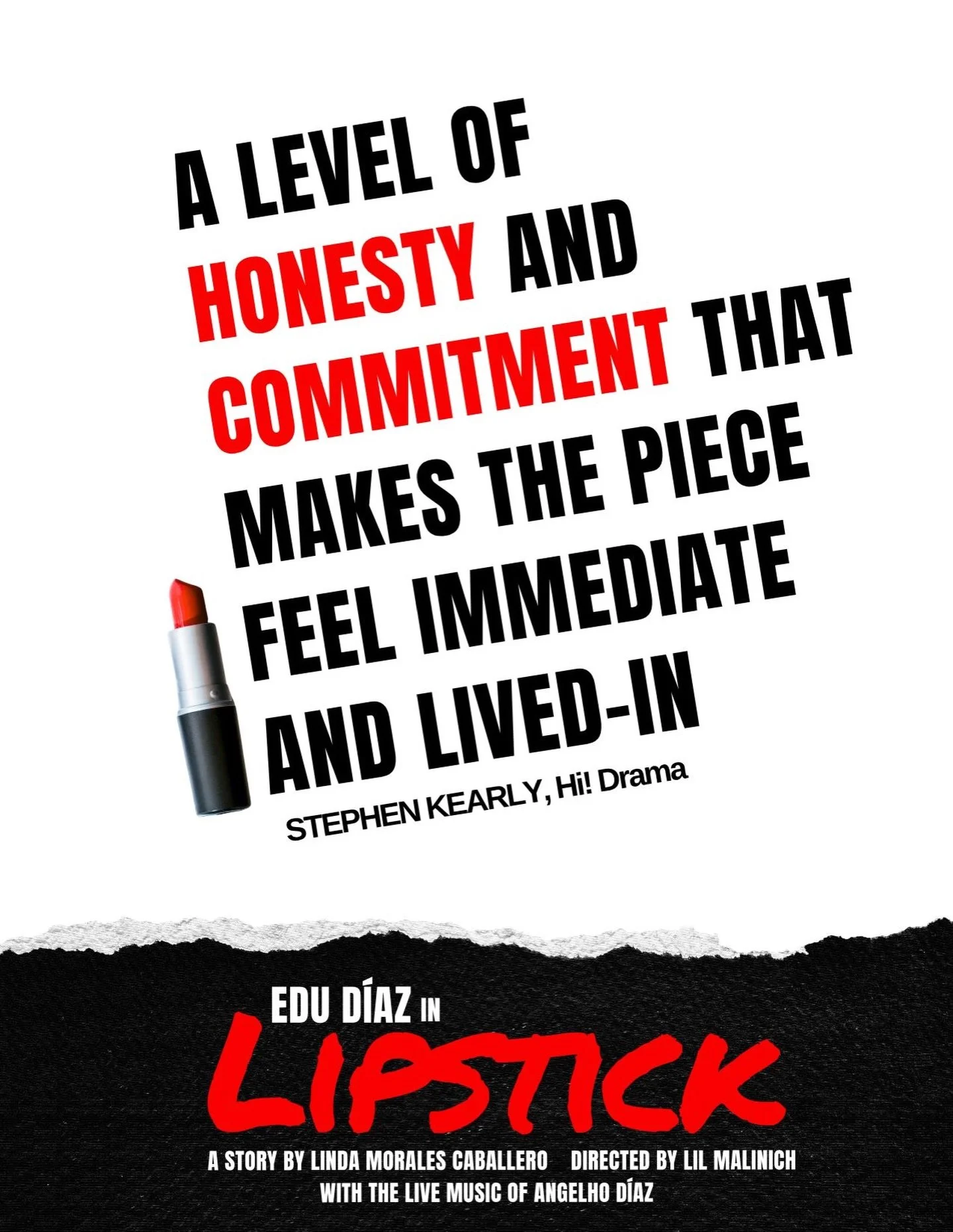 Grateful to Stephen Kearley from Hi! Drama for this thoughtful and first-ever review of the full-length premiere of LIPSTICK at The Chain Theatre.

Tomorrow Tuesday at 7:55, another chance and very limited seats. 

✨ Based on a story by Linda Morales