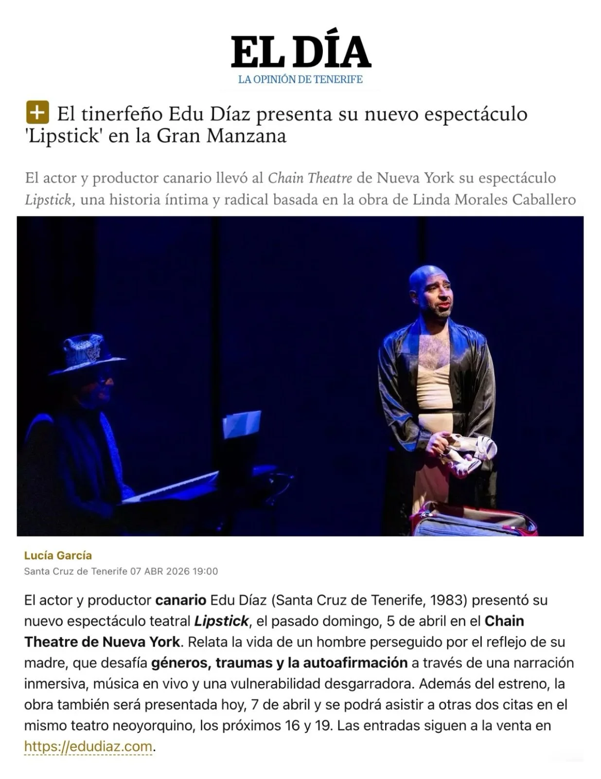 🌈 Gracias a Luc&iacute;a Garc&iacute;a y @eldia_es por esta entrevista hablando de visibilidad, de infancia queer e iniciativas como @fuerzafestofficial de la @hispanic_federation 

Thank you, Luc&iacute;a Garc&iacute;a &amp; EL D&Iacute;A, for this