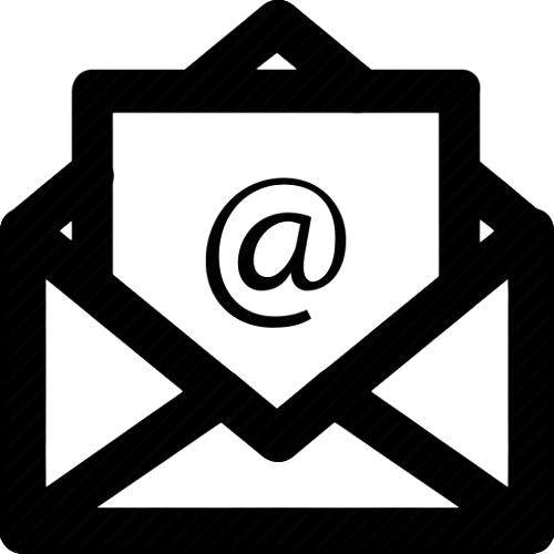 Icon of an envelope with an '@' symbol on a letter inside, representing email communication.