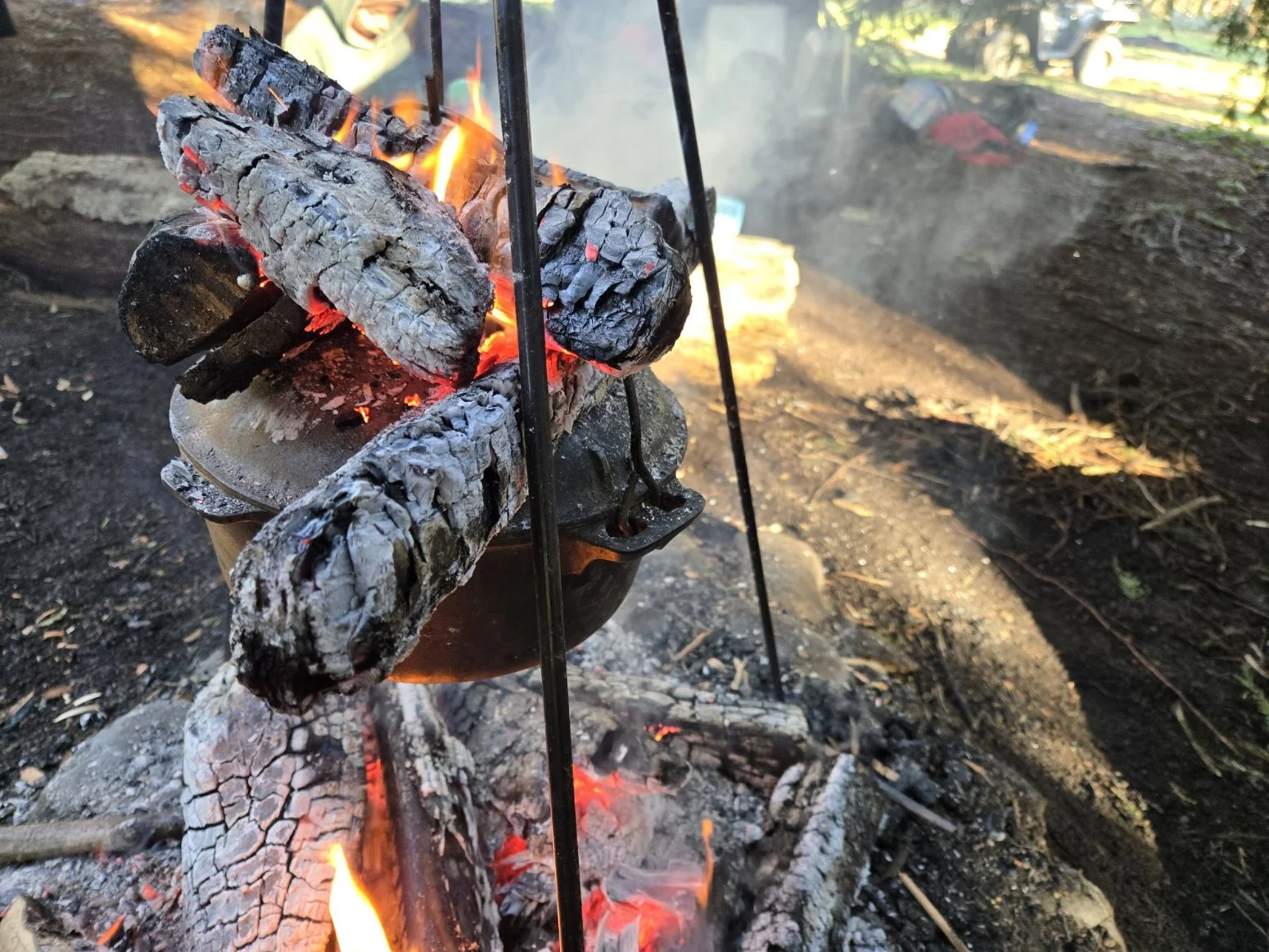 dutch oven cooking over fire