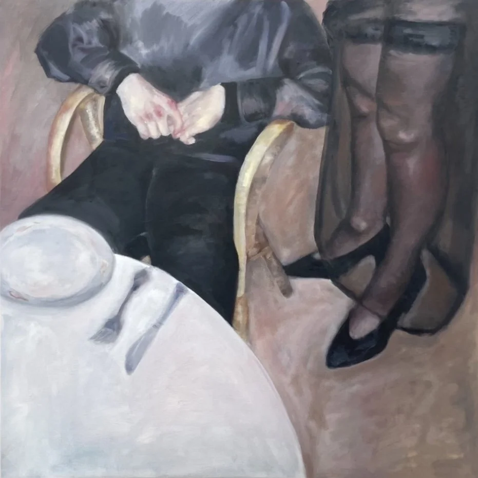 Fine Dining at the Abattoir, 
2025,
oil on canvas,
91 x 91 cm