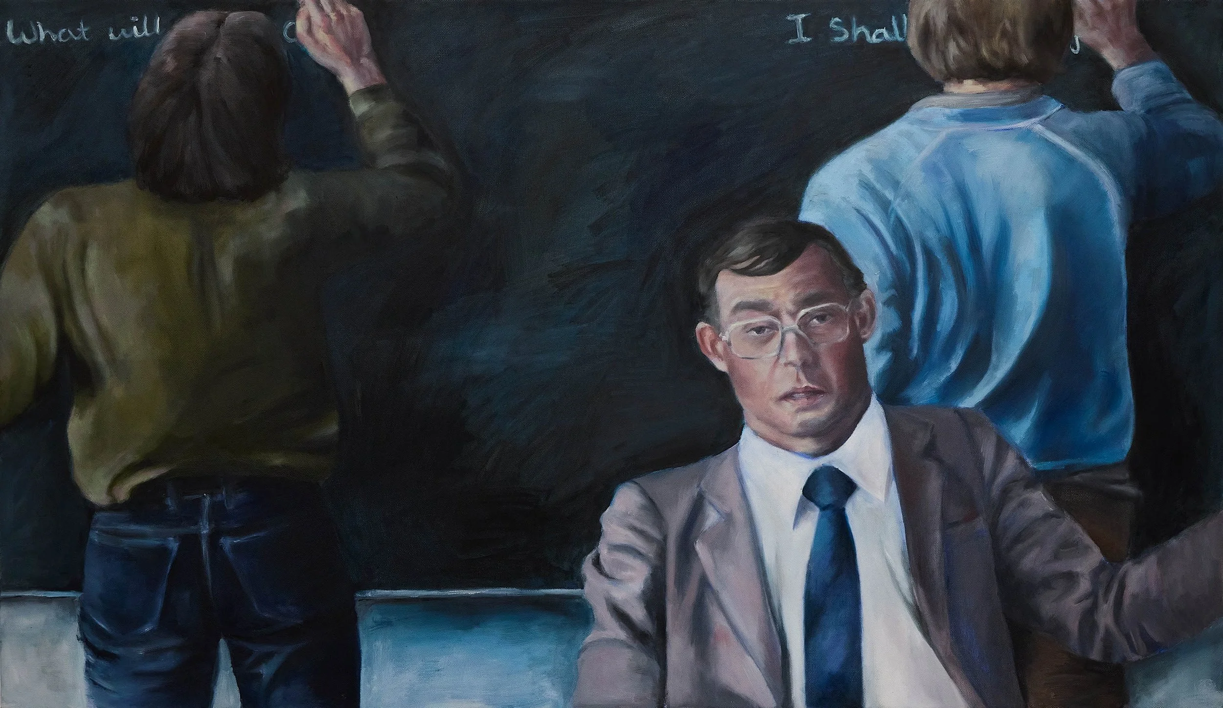 This Man is the Bad Guy in the Story. I Won’t Explain the Story to You Already Know How it Goes, 2025, oil on canvas, 92 x 157 cm
