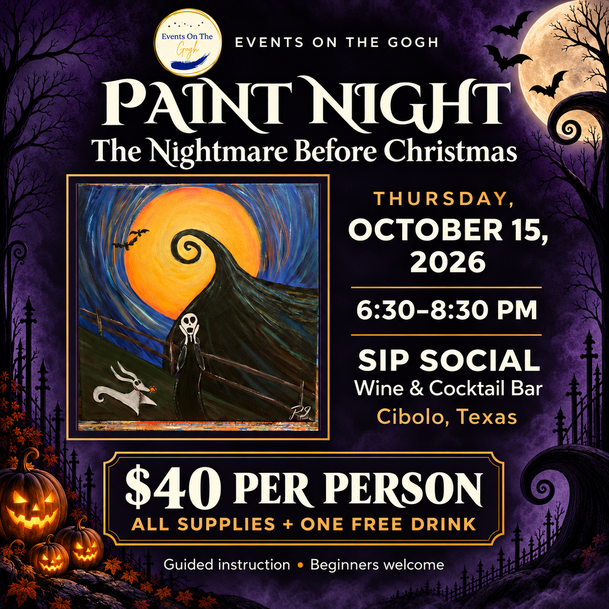 Nightmare Before Christmas Paint & Sip at Sip Social
