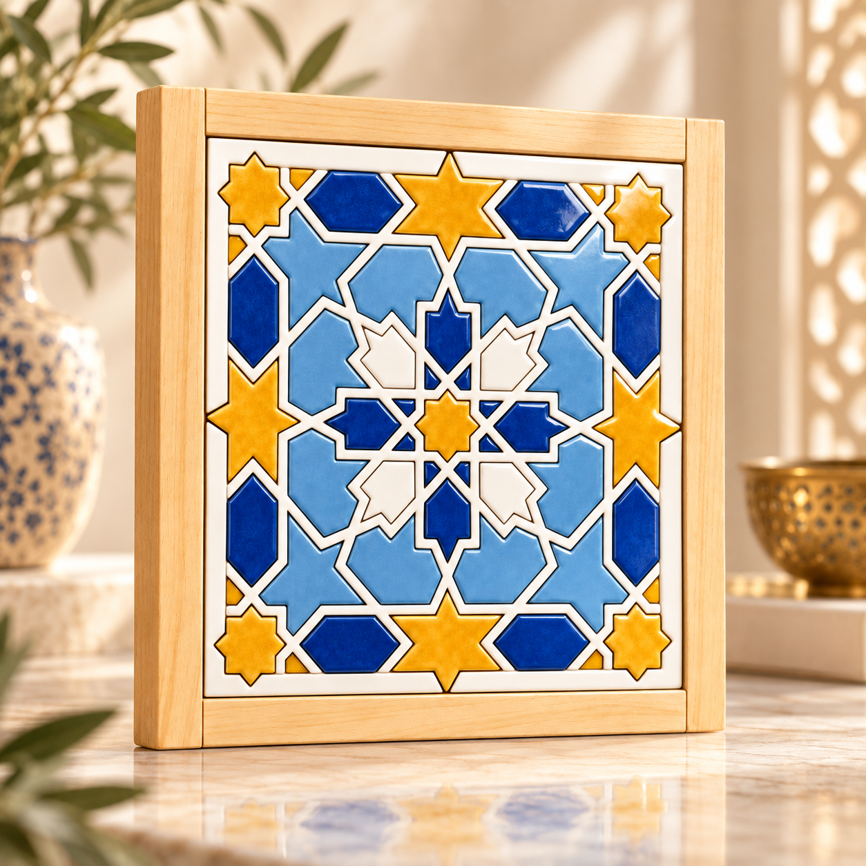 Plaque en mosaïque bleue et dorée.png