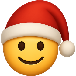 Emoji wearing a red Santa hat with a white trim and pom-pom, smiling with a happy face.