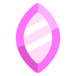 A pink and white striped mirror with an oval shape.