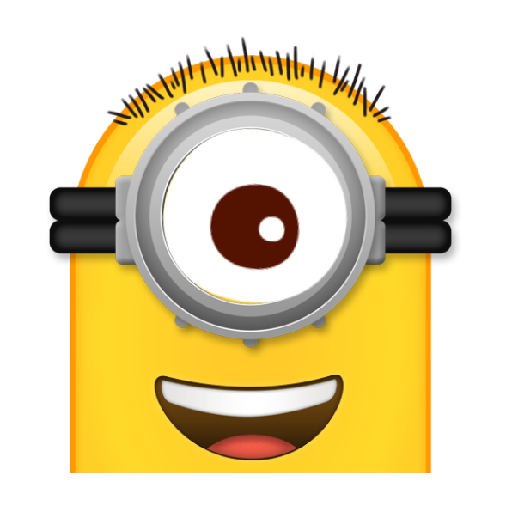 A cartoon yellow Minion character with one large eye, wearing goggles, smiling, and showing a happy expression.