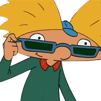 Cartoon character with orange hair, wearing sunglasses and a green jacket.