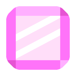 A pink-colored mirror with a rounded square shape and a beveled edge.