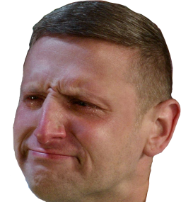 Close-up of a man with short brown hair squinting and frowning, expressing confusion or skepticism.